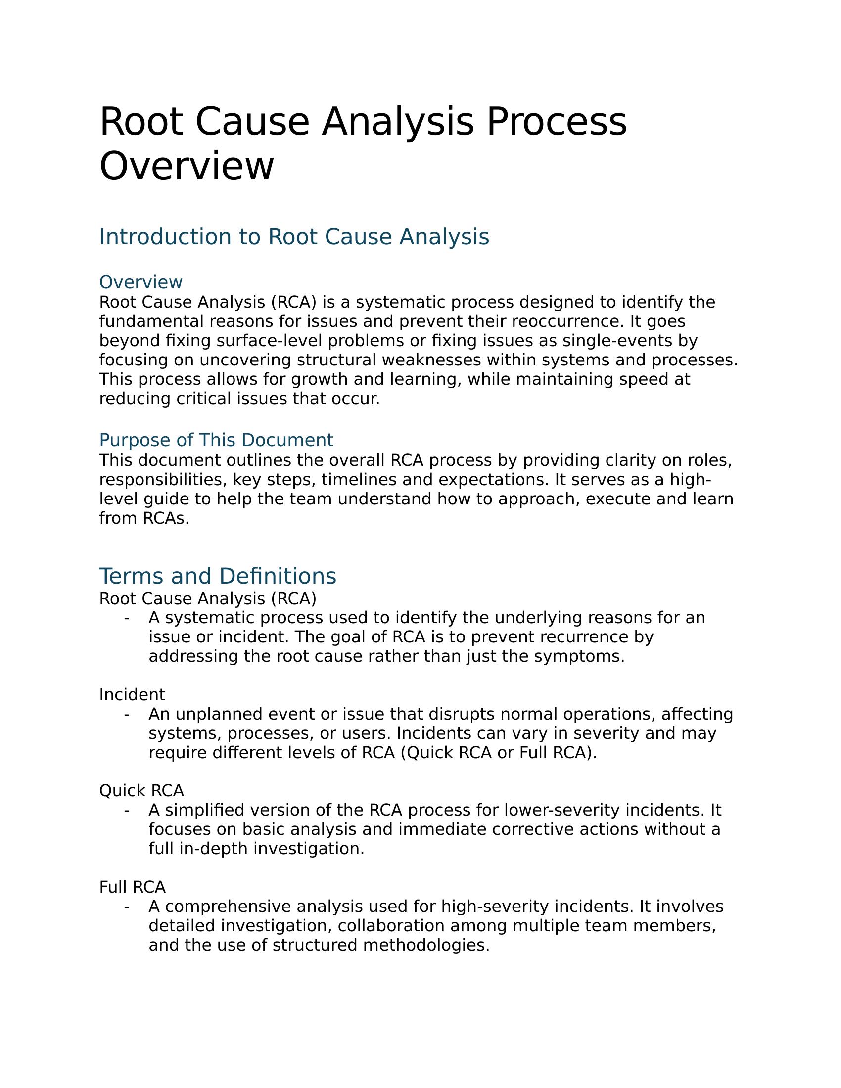RCA Process Overview — definitions and cultural framing